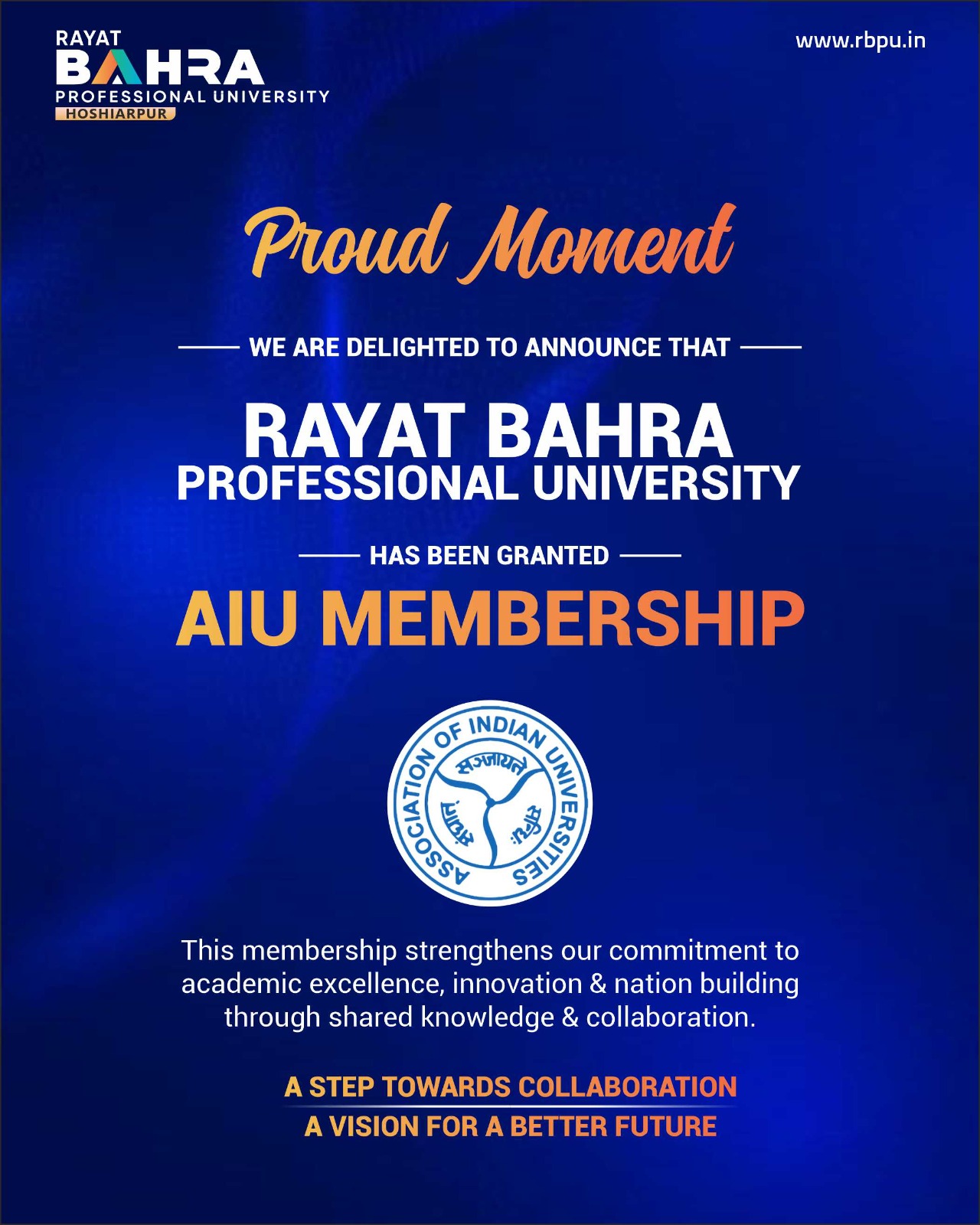 Rayat Bahra Professional University Achieves Prestigious AIU Membership