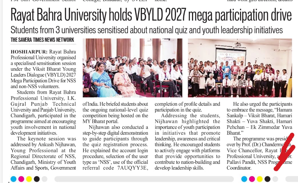 VBYLD 2027 Mega Participation Drive Held at Rayat Bahra Professional University, Hoshiarpur